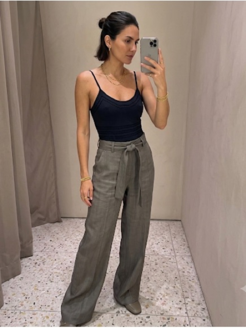 Zara Olive Green High-Waist Wide-Leg Pants